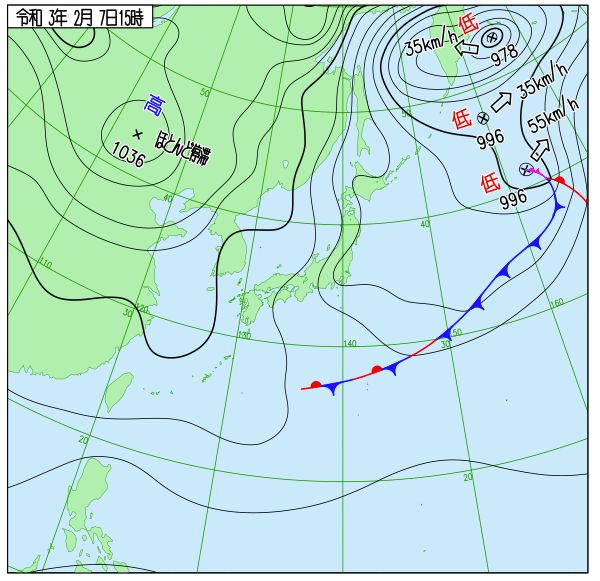 2月7日天気図(出典：気象庁ホームページ)